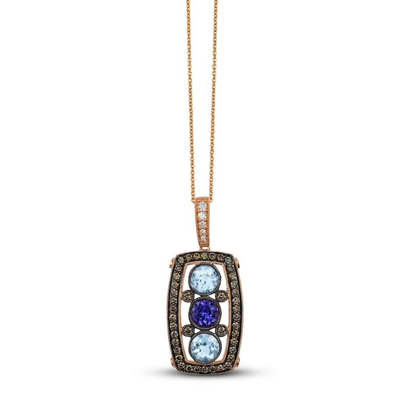 Main Image 1 of Le Vian Chocolatier Tanzanite & Aquamarine Necklace 5/8 ct tw Diamonds 14K Strawberry Gold 18"