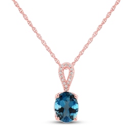 Blue Topaz Necklace 1/20 ct tw Diamonds 10K Rose Gold 18&quot;