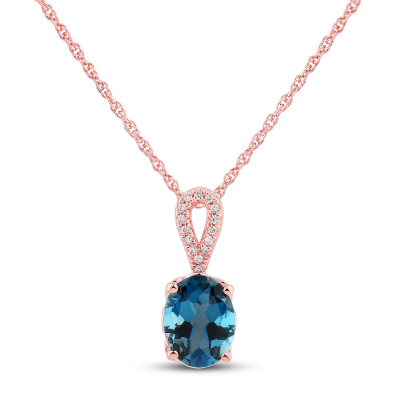 Main Image 1 of Blue Topaz Necklace 1/20 ct tw Diamonds 10K Rose Gold 18"