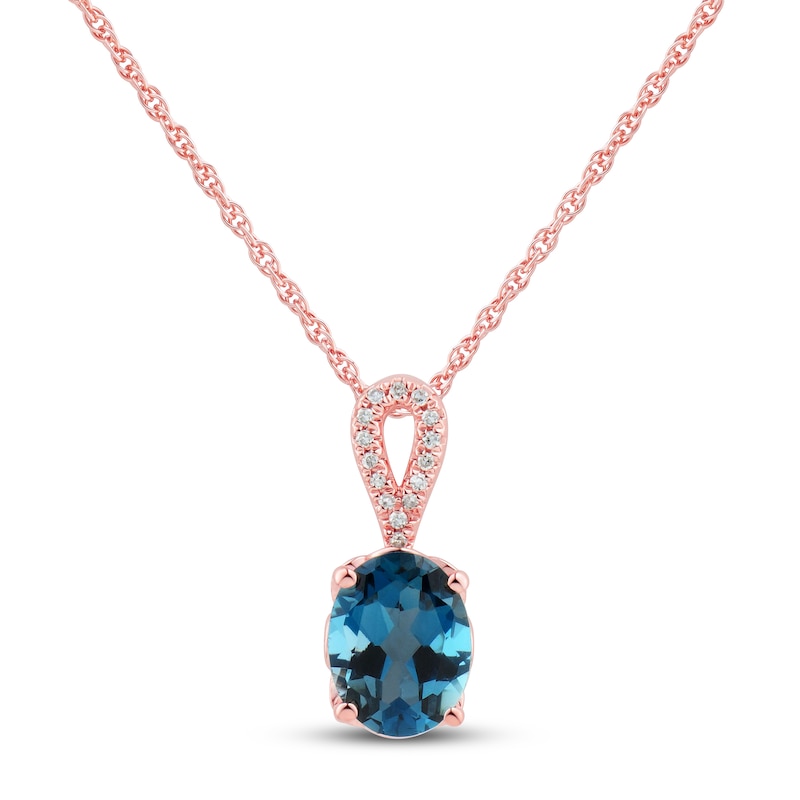 Blue Topaz Necklace 1/20 ct tw Diamonds 10K Rose Gold 18"