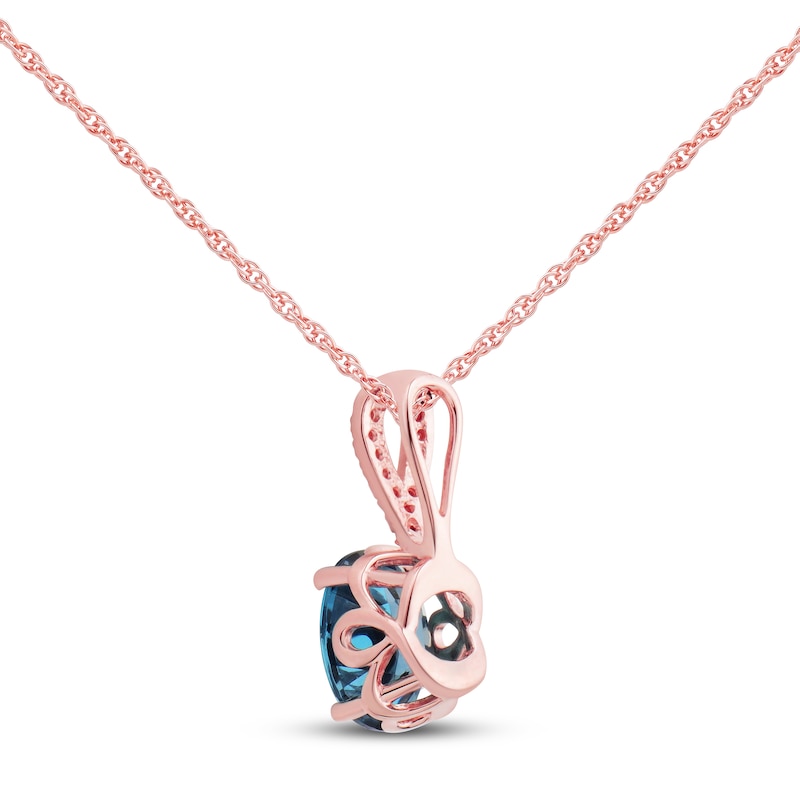 Blue Topaz Necklace 1/20 ct tw Diamonds 10K Rose Gold 18"