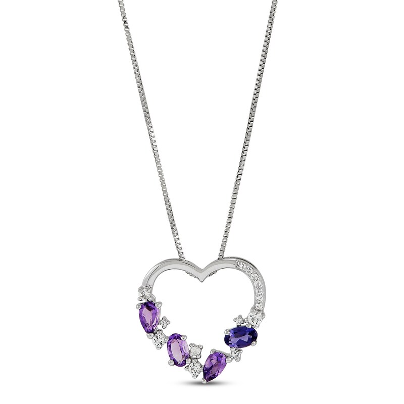Iolite/Amethyst/Topaz Heart Necklace Sterling Silver 18"