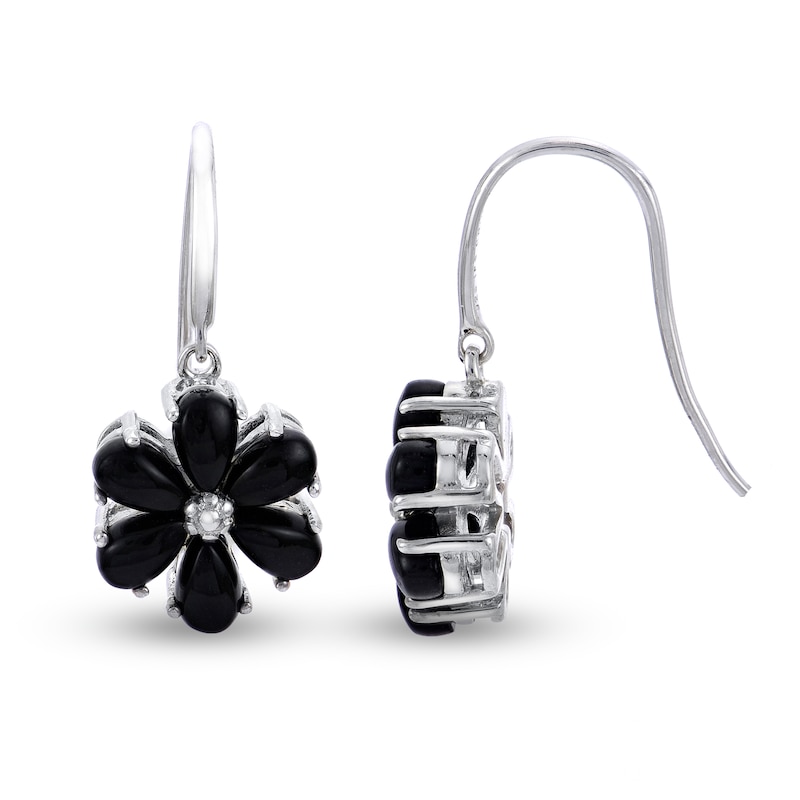 Main Image 1 of Black Onyx Flower Dangle Earrings Sterling Silver