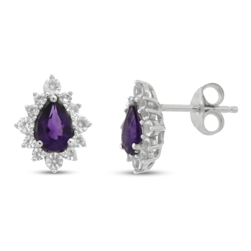 Main Image 1 of Amethyst & White Lab-Created Sapphire Earrings Sterling Silver