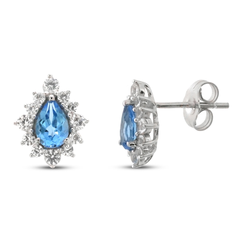 Main Image 1 of Blue Topaz & White Lab-Created Sapphire Earrings Sterling Silver
