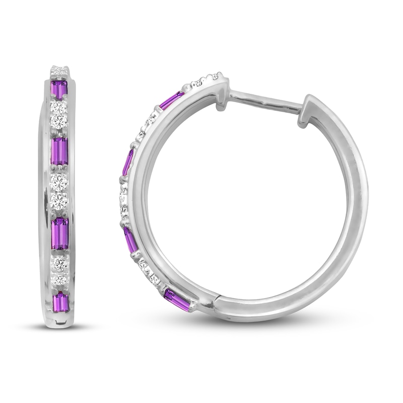Main Image 1 of Amethyst & White Lab-Created Sapphire Hoop Earrings Sterling Silver