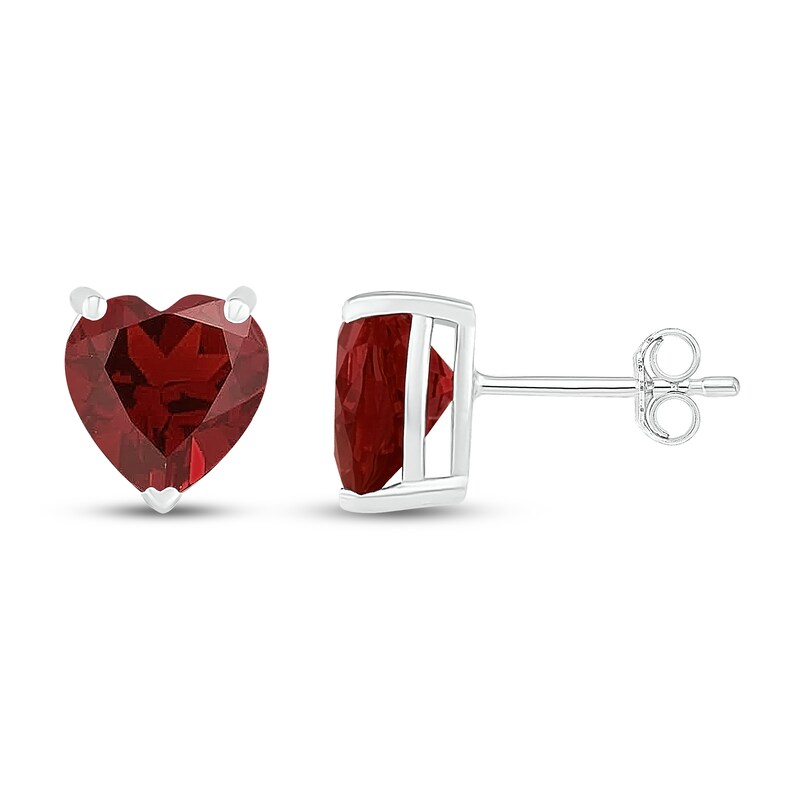 Main Image 2 of Garnet Heart Stud Earrings Sterling Silver