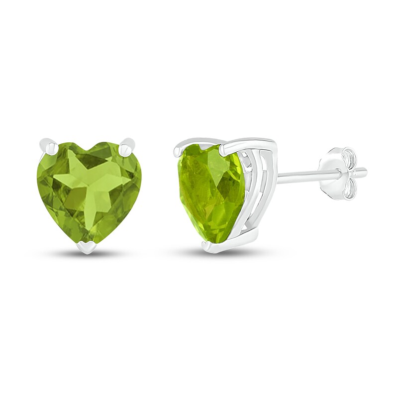Main Image 1 of Peridot Heart Stud Earrings Sterling Silver