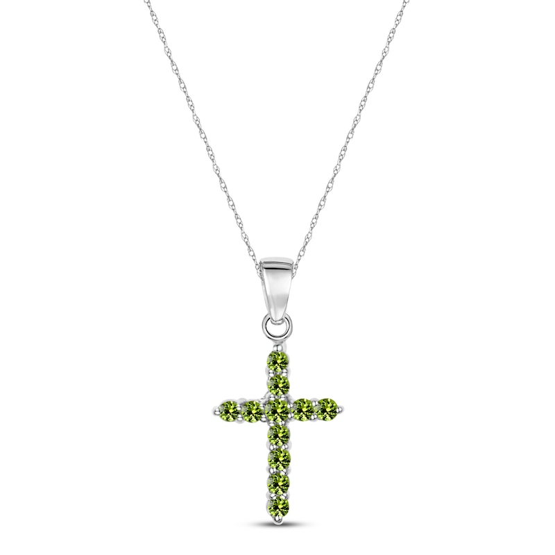 Main Image 1 of Peridot Cross Necklace Sterling Silver 18"