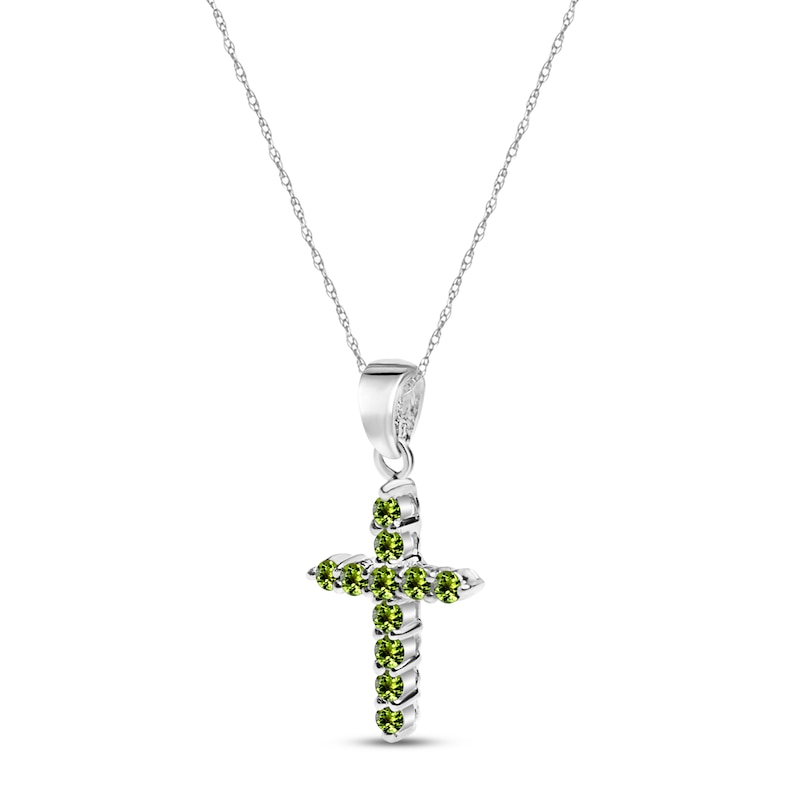 Main Image 2 of Peridot Cross Necklace Sterling Silver 18"