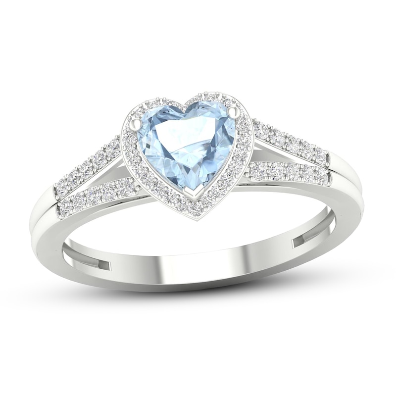 Aquamarine Heart Ring 1/10 ct tw Diamonds 10K White Gold | Kay Outlet