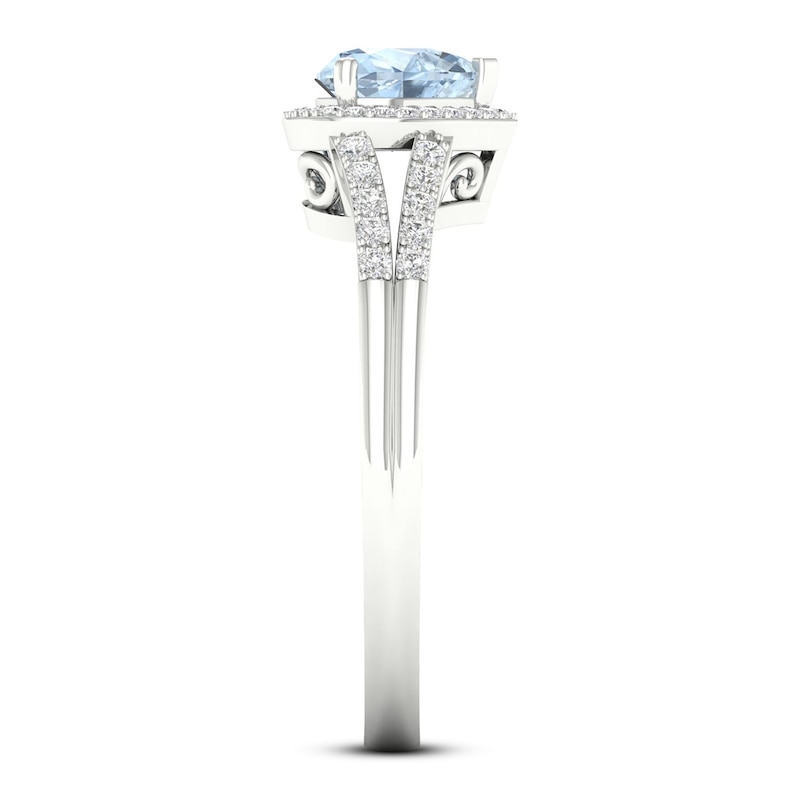 Aquamarine Heart Ring 1/10 ct tw Diamonds 10K White Gold