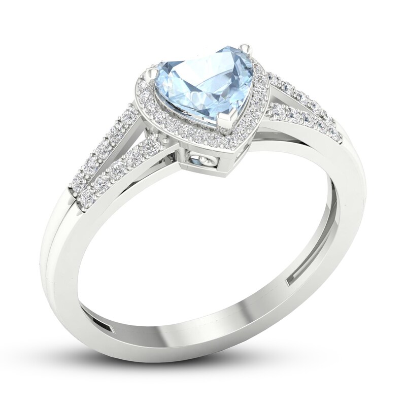 Aquamarine Heart Ring 1/10 ct tw Diamonds 10K White Gold | Kay Outlet