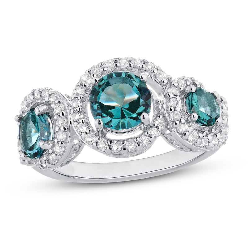 Main Image 1 of Oceanic Blue Topaz & White Topaz 3-Stone Ring Sterling Silver