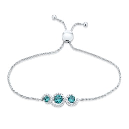 Oceanic Blue Topaz & White Topaz 3-Stone Bolo Bracelet Sterling Silver