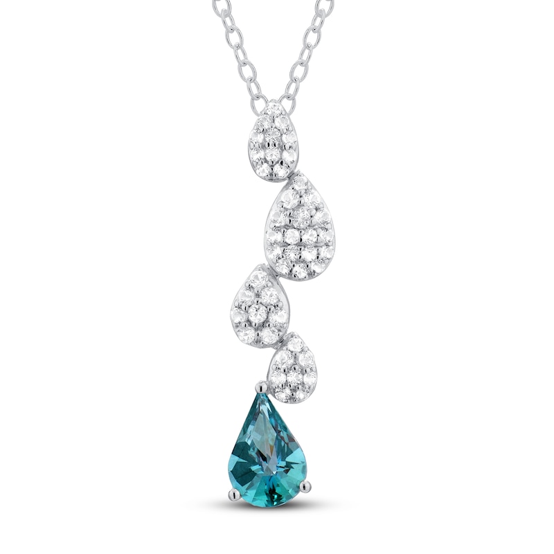 Main Image 1 of Oceanic Blue Topaz & White Topaz Raindrop Necklace Sterling Silver 18"