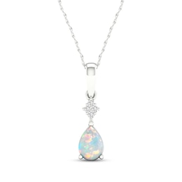 Opal Necklace Diamond Accent 10K White Gold 18&quot;