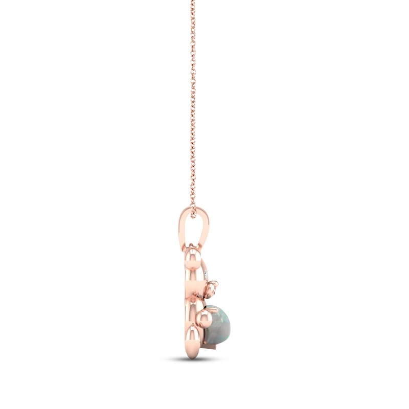 Opal & Diamond Teddy Bear Necklace 1/20 ct tw 10K Rose Gold 18"