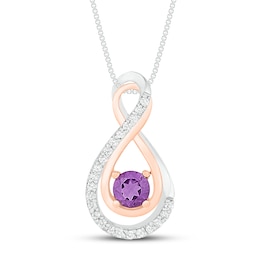 Convertible Amethyst & White Lab-Created Sapphire Necklace Sterling Silver/10K Rose Gold 18"