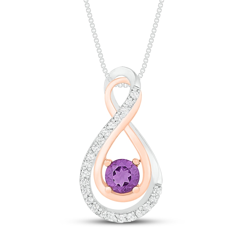Main Image 1 of Convertible Amethyst & White Lab-Created Sapphire Necklace Sterling Silver/10K Rose Gold 18"