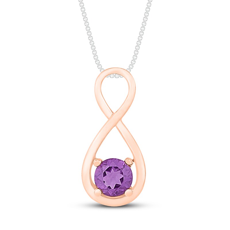 Main Image 2 of Convertible Amethyst & White Lab-Created Sapphire Necklace Sterling Silver/10K Rose Gold 18"