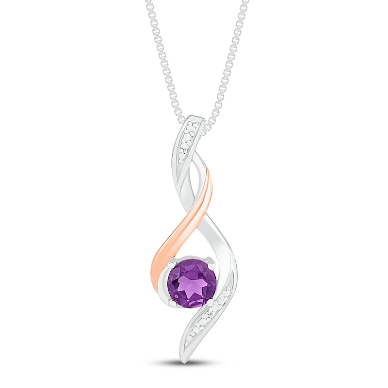 Main Image 1 of Amethyst & Diamond Necklace Sterling Silver/10K Rose Gold 18"