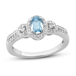 Aquamarine & White Topaz Ring Sterling Silver