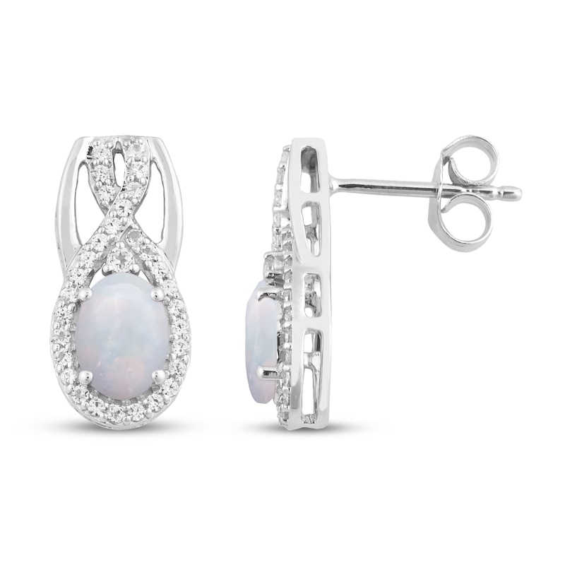 Lab-Created Opal & White Topaz Earrings Sterling Silver