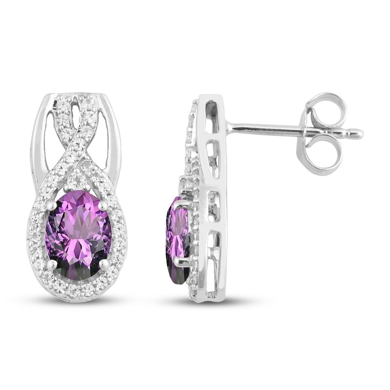 Amethyst & White Topaz Earrings Sterling Silver