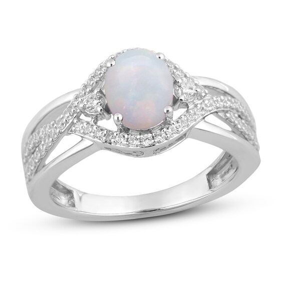 Lab-Created Opal & White Lab-Created Sapphire Ring Sterling Silver