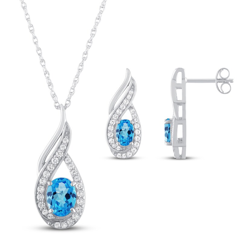 Blue Topaz & White Lab-Created Sapphire Boxed Set Sterling Silver