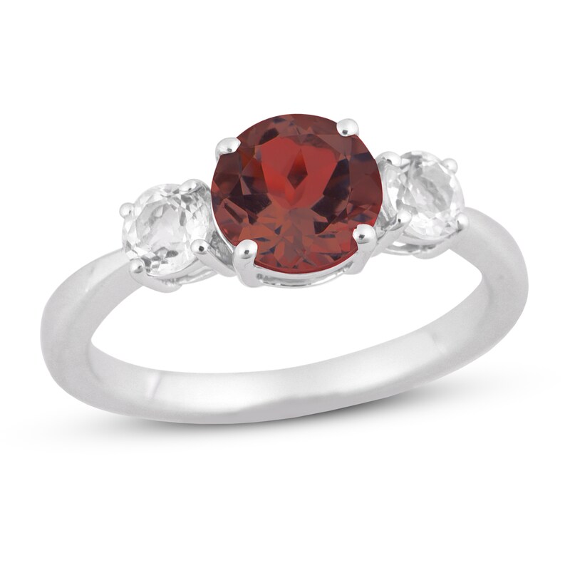 Garnet & White Topaz Ring Sterling Silver