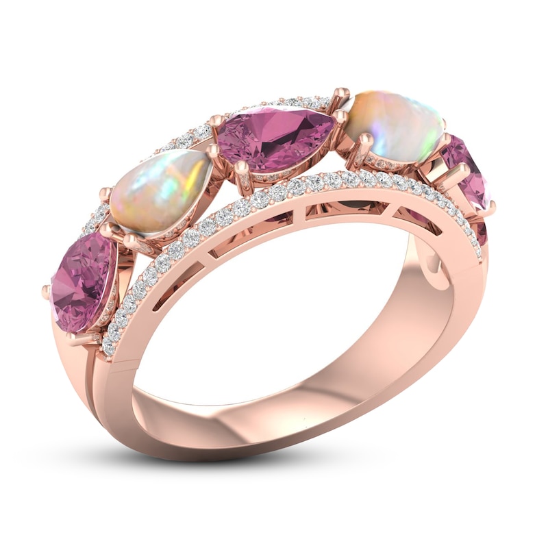 Opal & Pink Tourmaline Ring 1/6 ct tw Diamonds 10K Rose Gold