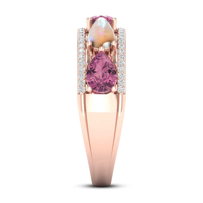 Opal & Pink Tourmaline Ring 1/6 ct tw Diamonds 10K Rose Gold