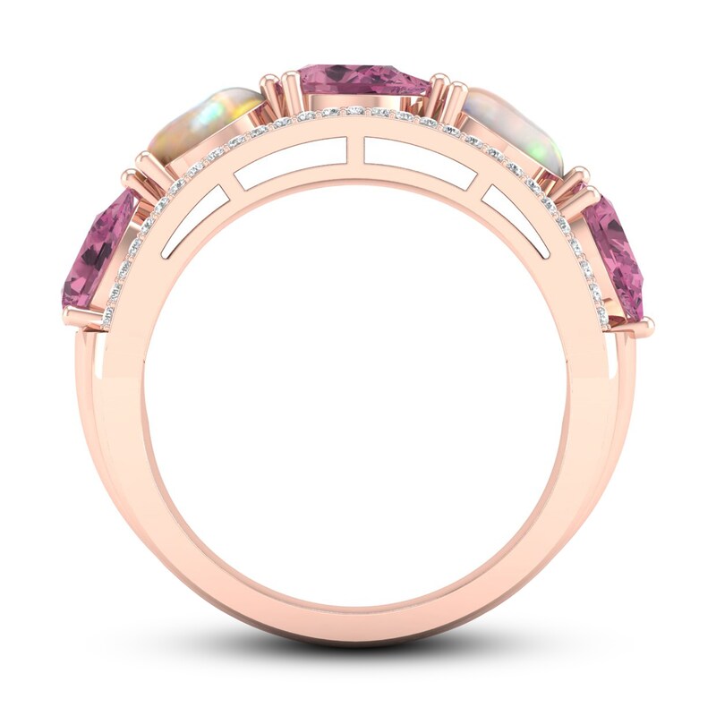 Opal & Pink Tourmaline Ring 1/6 ct tw Diamonds 10K Rose Gold