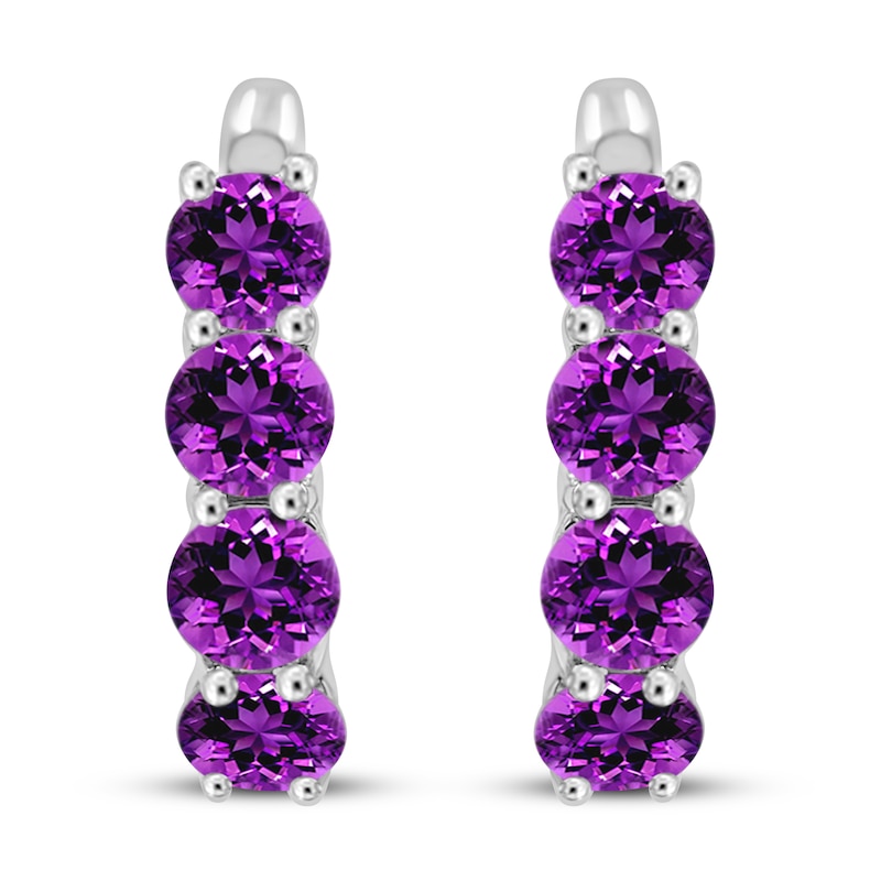 Main Image 1 of Amethyst Hoop Earrings Sterling Silver