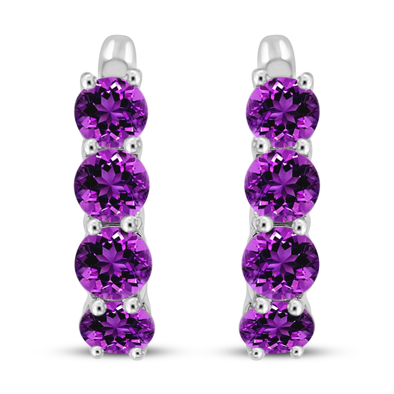 Amethyst Hoop Earrings Sterling Silver