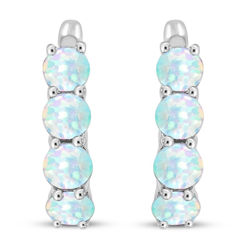 Main Image 1 of Opal Hoop Earrings Sterling Silver