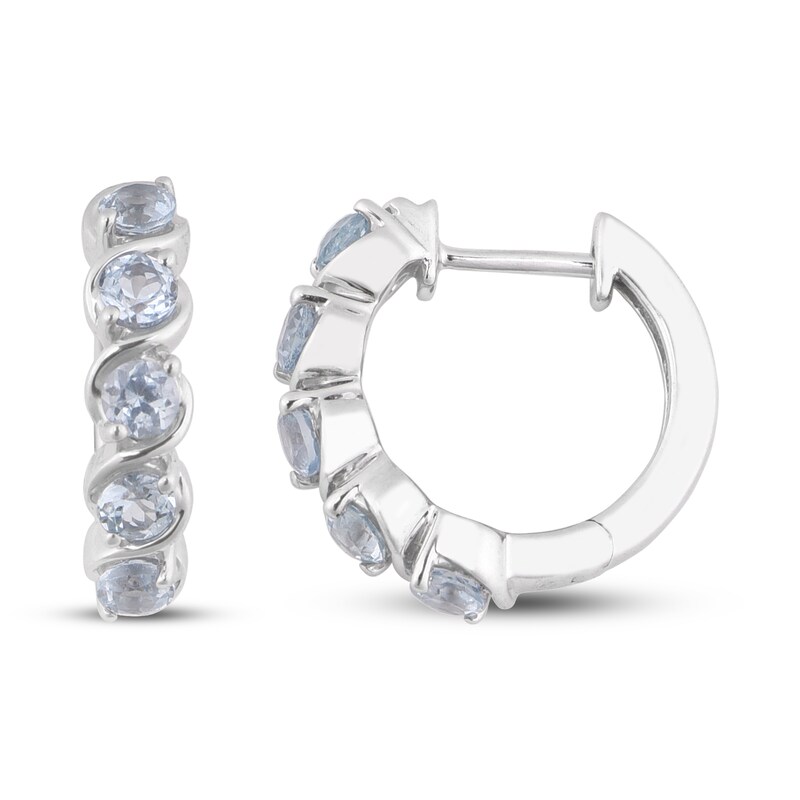 Main Image 1 of Aquamarine Hoop Earrings Sterling Silver