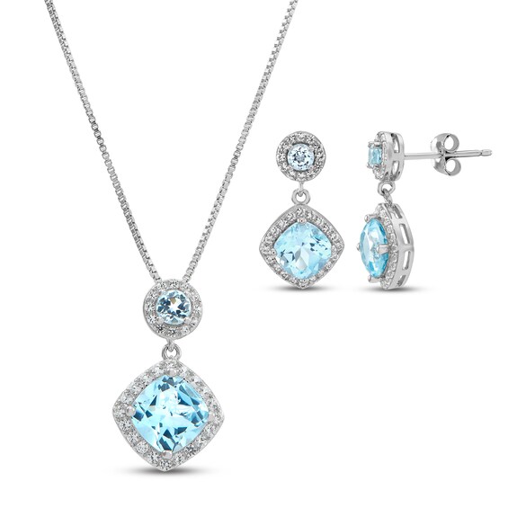 Sky Blue Topaz & White Lab-Created Sapphire Boxed Set Sterling Silver