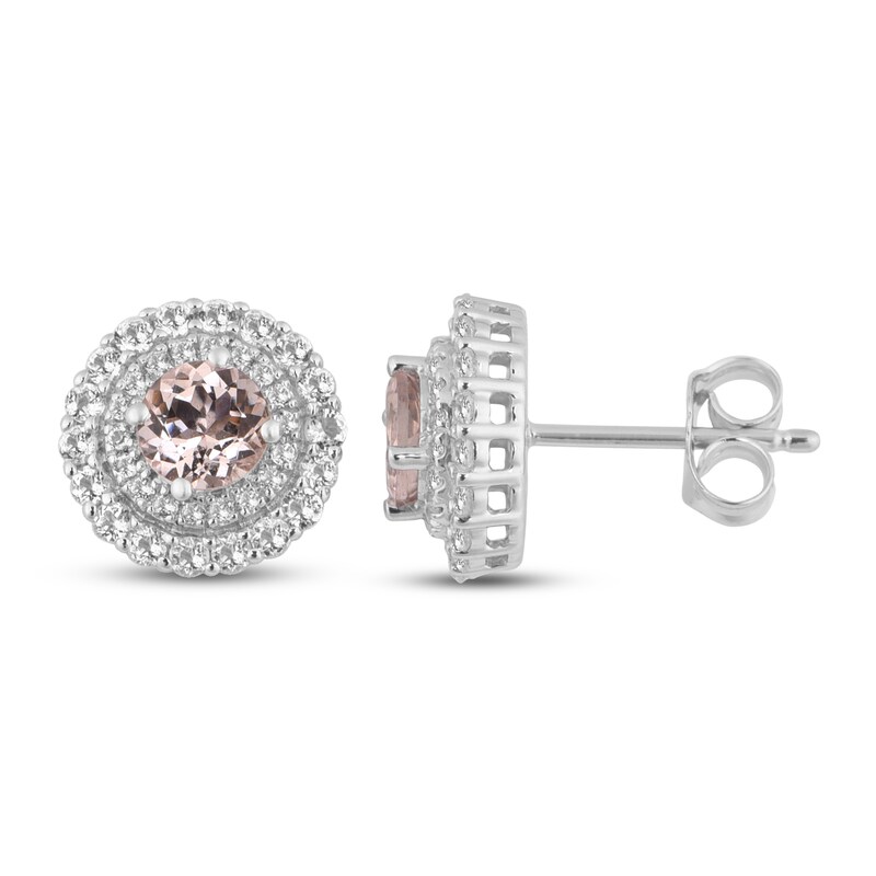 Morganite & White Topaz Earrings Sterling Silver