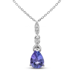 Tanzanite & Diamond Necklace Sterling Silver 18"