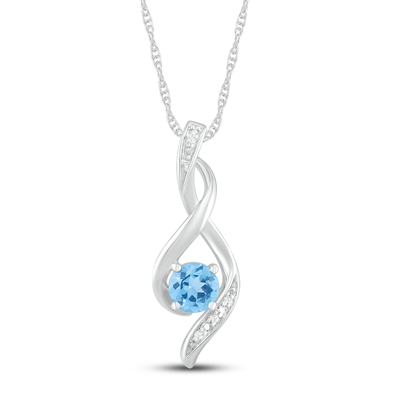 Main Image 1 of Blue Topaz & Diamond Necklace 10K White Gold 18"
