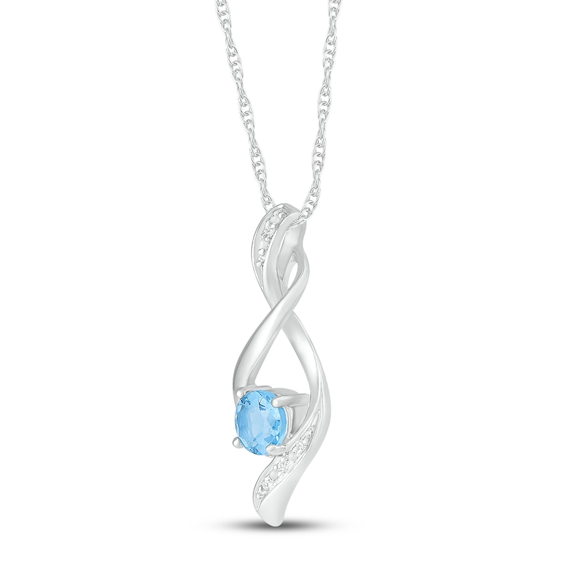 Main Image 2 of Blue Topaz & Diamond Necklace 10K White Gold 18"