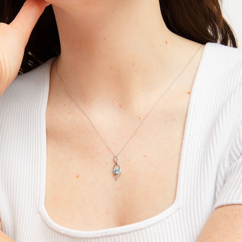 Main Image 3 of Blue Topaz & Diamond Necklace 10K White Gold 18"