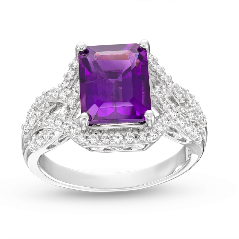 Main Image 1 of Amethyst & White Lab-Created Sapphire Ring Sterling Silver