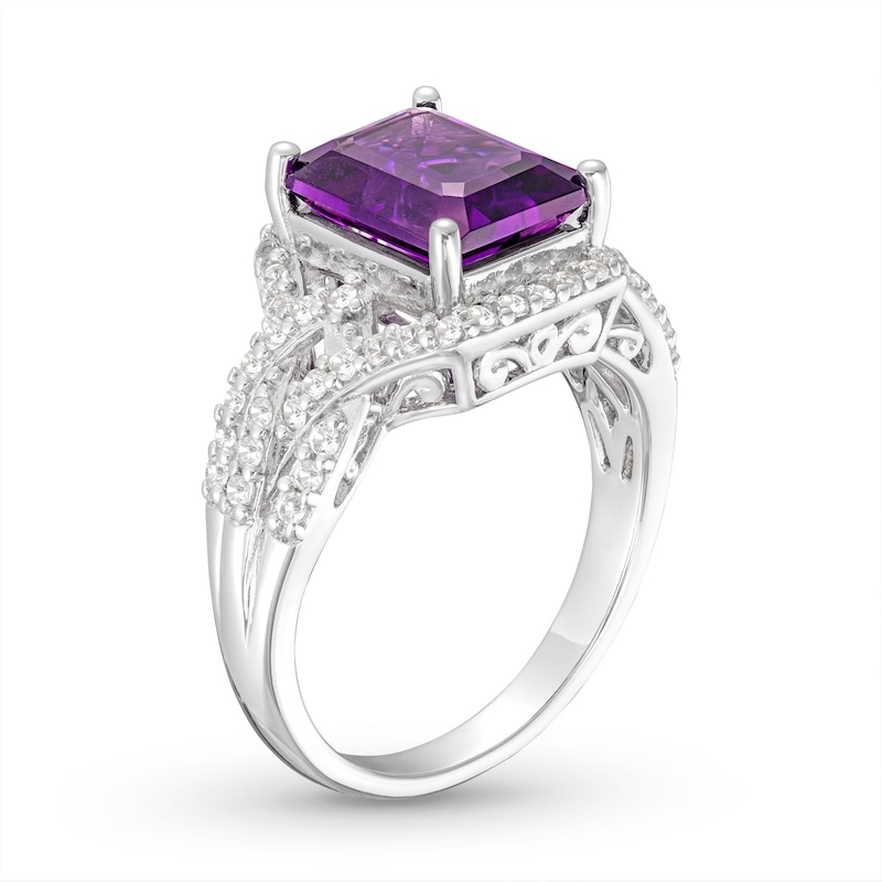 Main Image 2 of Amethyst & White Lab-Created Sapphire Ring Sterling Silver