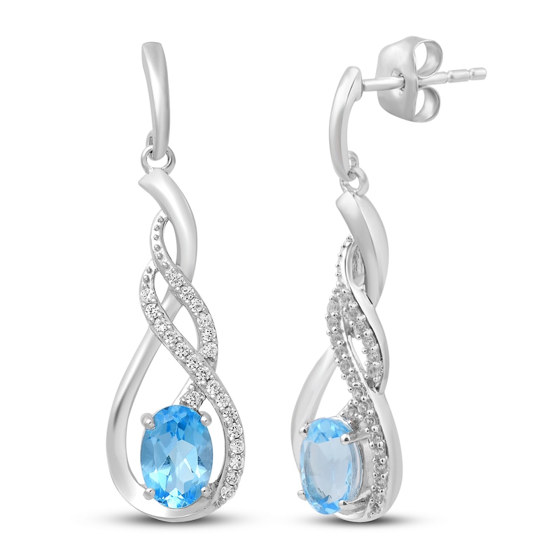 Blue Topaz & White Lab-Created Sapphire Earrings Sterling Silver