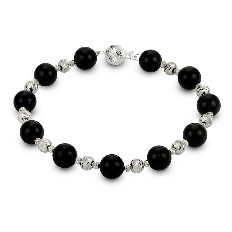Black Onyx Bracelet Sterling Silver 7.5"