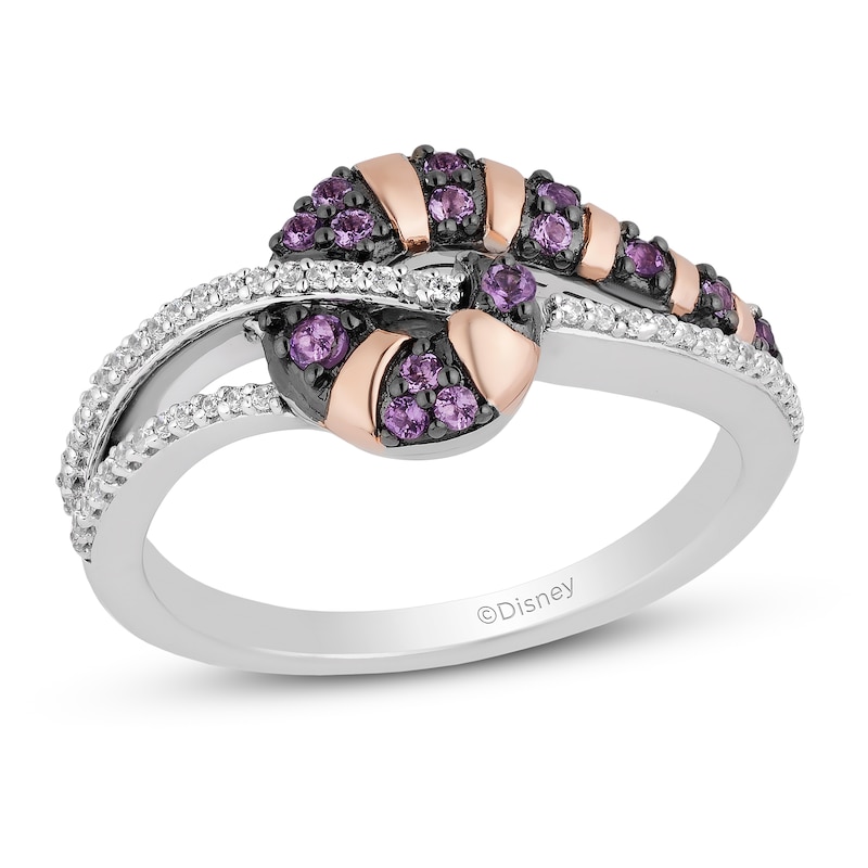 Disney Treasures Alice in Wonderland "Cheshire Cat" Amethyst & Diamond Ring 1/10 ct tw Sterling Silver & 10K Rose Gold